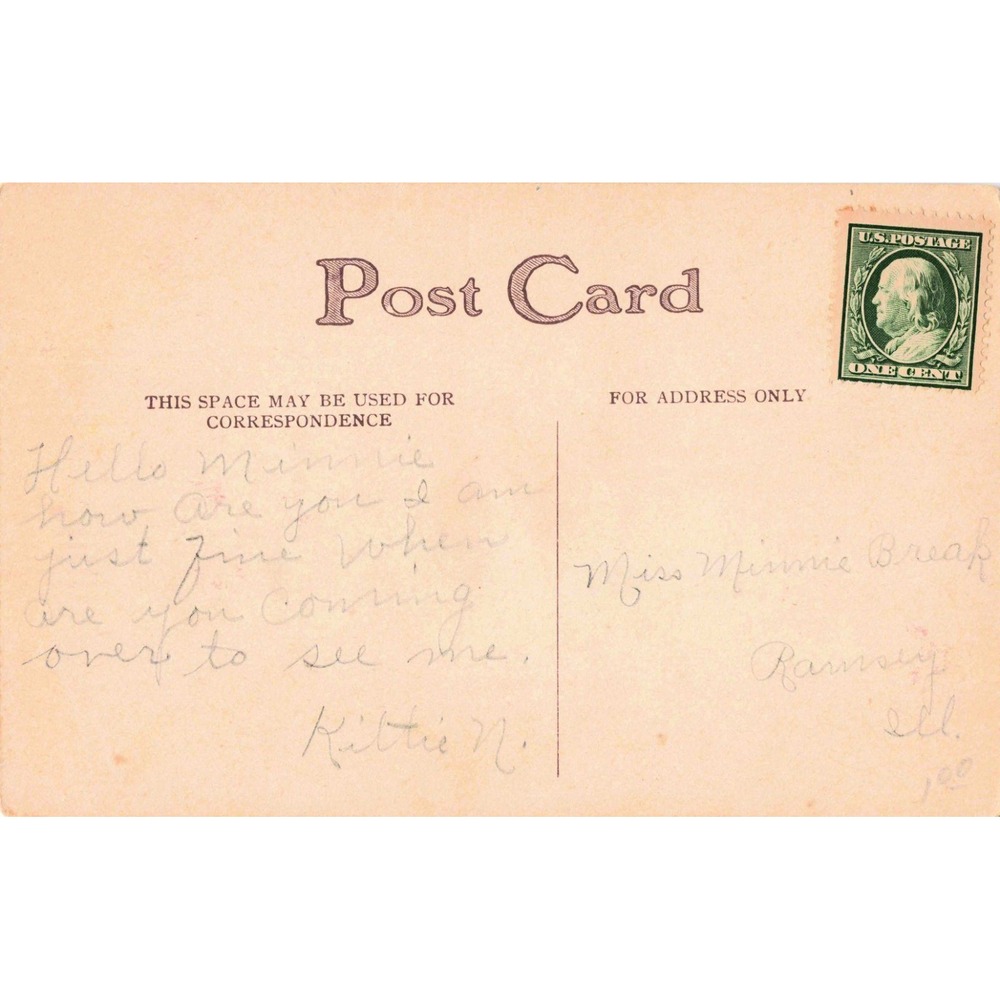 Vintage Girl with Shamrock Scroll Postcard One Cent Franklin Stamp VG - Picture 2 of 2